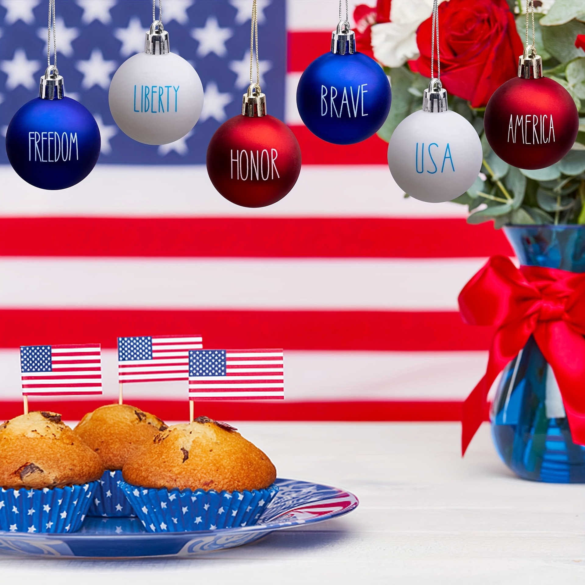 Bola decorativa del Día de la Independencia de EE. UU. Transfronteriza 4cm24 piezas de plástico Bola decorativa del Día Nacional del ambiente