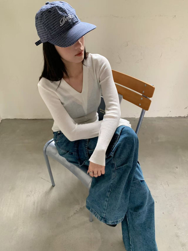 誉一新款2025秋季甜辣风领针织衫女百搭修身显瘦长袖上衣女c3090|undefined