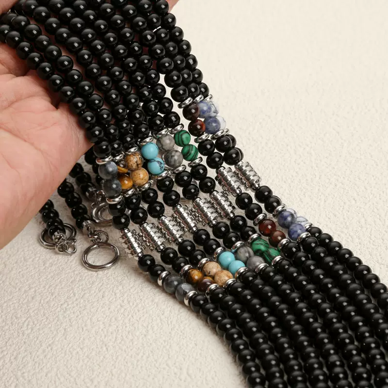 跨境新款 不锈钢男士虎眼石项链潮流嘻哈个性时尚男士地图石项圈