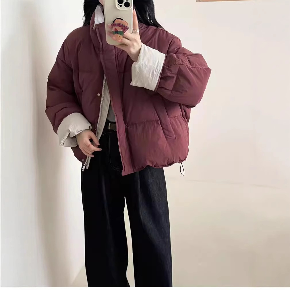 여성 겨울 다운솜 숏패딩 루즈핏 스탠드카라 캐주얼 점퍼