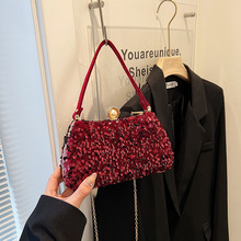 Woman bags女士包包2024新款欧美时尚亮片潮流单肩链条斜挎小方包