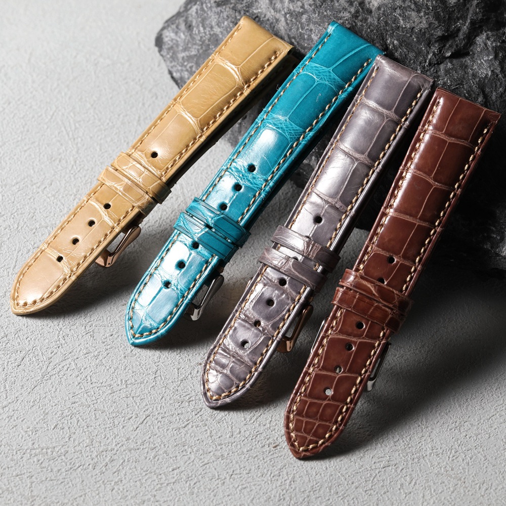 Handmade Alligator Leather Strap 20MM Bamboo Pattern American Alligator Leather High End Genuine Deluxe Leather Men's Watch Chain