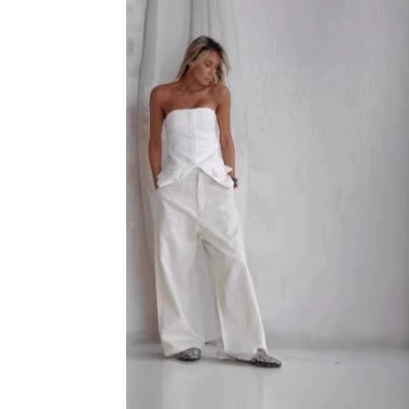 Белые джинсы с высокой талией широкие ножки женские свободные тонкие 2024 весенние и осенние высокие прямые брюки