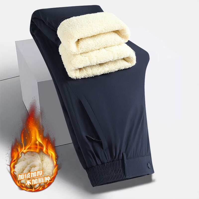 Classic constant temperature thermal cotton pants for men, winter heat retention and warmth, graphene, fleece lining, thickened lamb fleece for middle-aged and elderly parents.