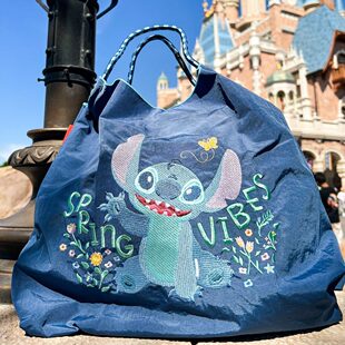 Demi-season cartoon capacious shopping bag, shoulder bag, with embroidery