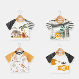 新款婴儿衣服男童休闲短袖T恤夏装夏季女童宝宝儿童卡通半袖上衣t