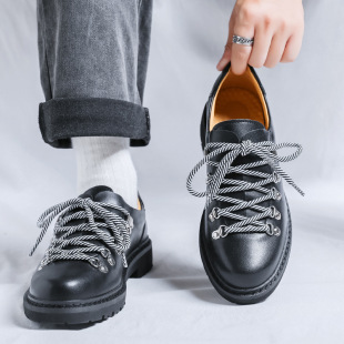 Niche Derby Shoes Men's Retro Lace-up Small Leather Shoes British Style 2024 Autumn and Winter New Casual Shoes 66593-J