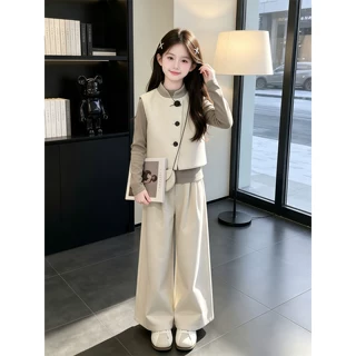 女童马甲套装春秋2026新款儿童洋气打底衫秋装休闲阔腿裤