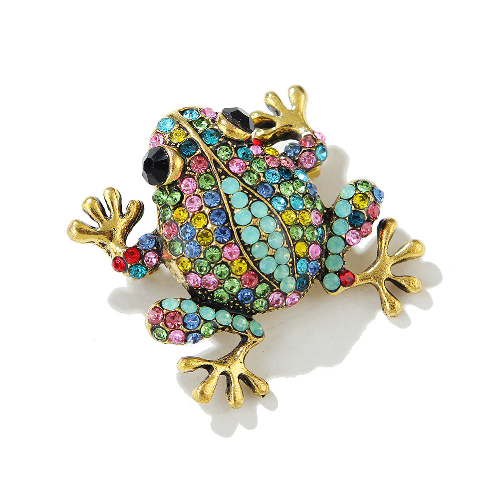 Mode Retro Cartoon Metall Farbe Diamant Brosche Niedlichen Kleinen Frosch Mode Kleidung Zubehör Pin Strass_voghion.com