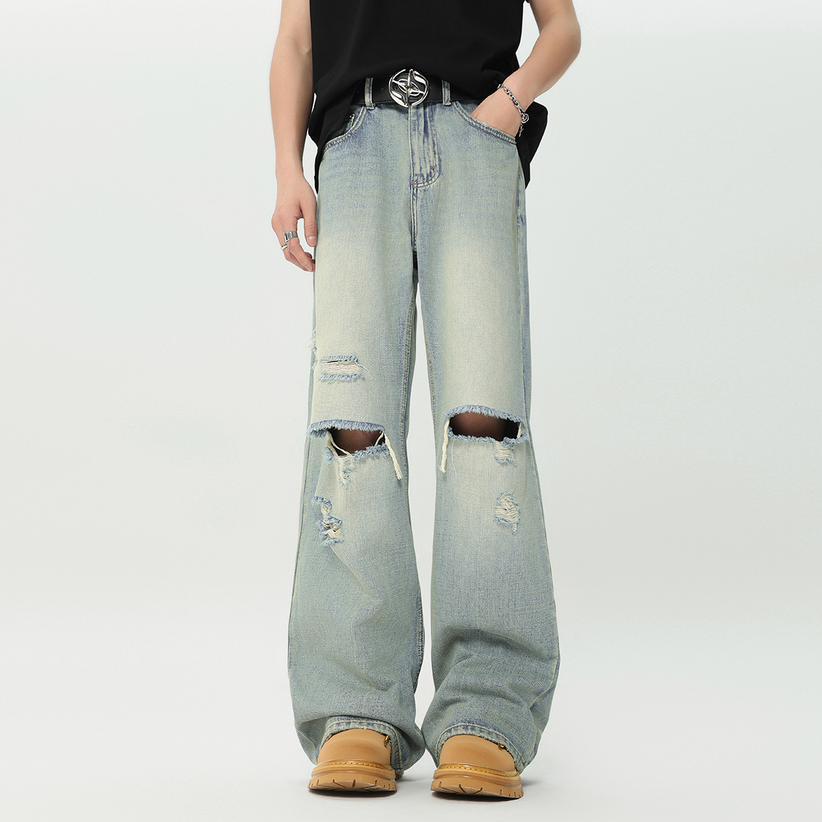 OREETA Street Fashion Vintage Washed Ripped Jeans 2024 Fashion Brand Slim Fit Straight High Street Jeans