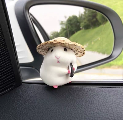 Car ornaments: Cute Mouse Doll Car - straw-hat-gray-melon-seeds-hamster