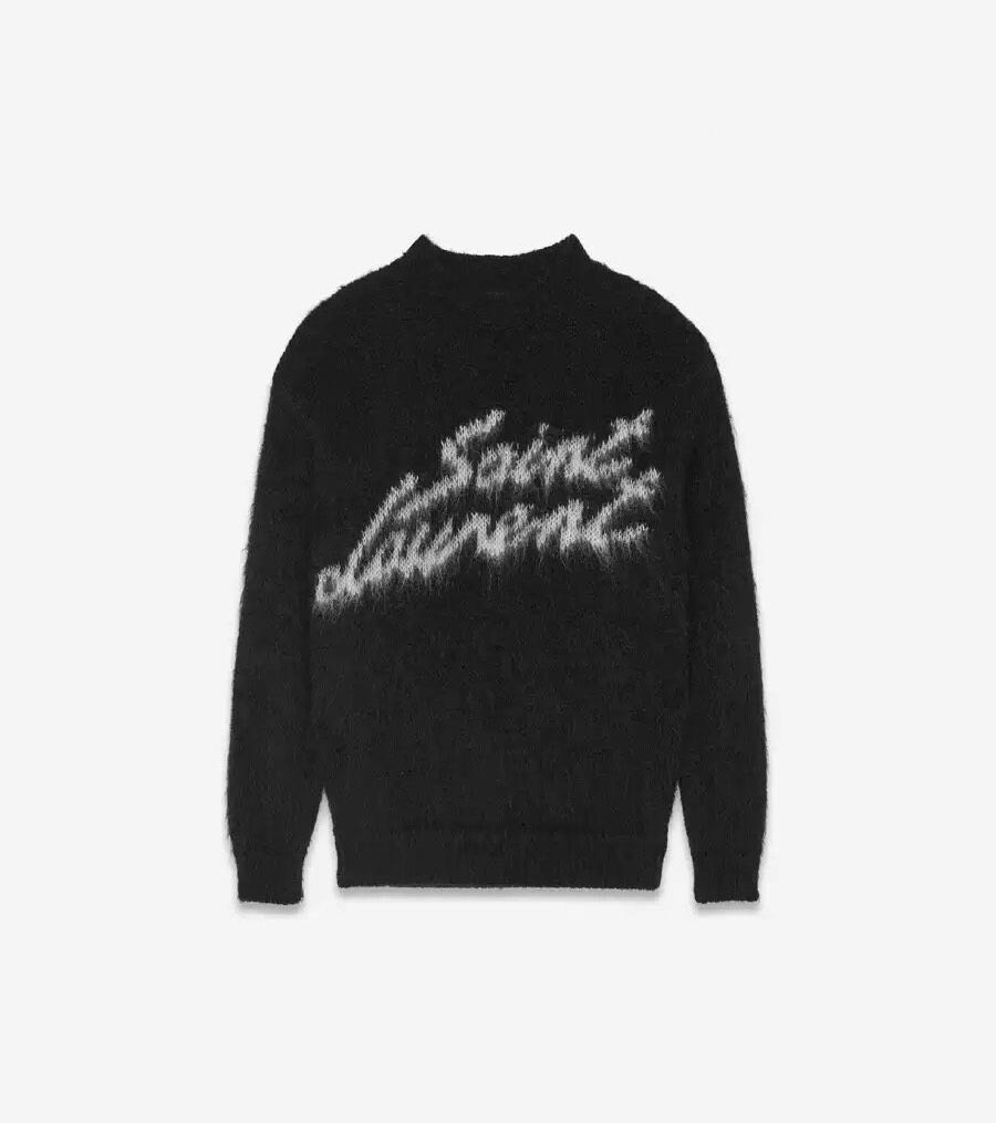 Item Thumbnail for 2022 winter new signature letters loose soft waxy mohair black sweater lazy wind sweater top men and women