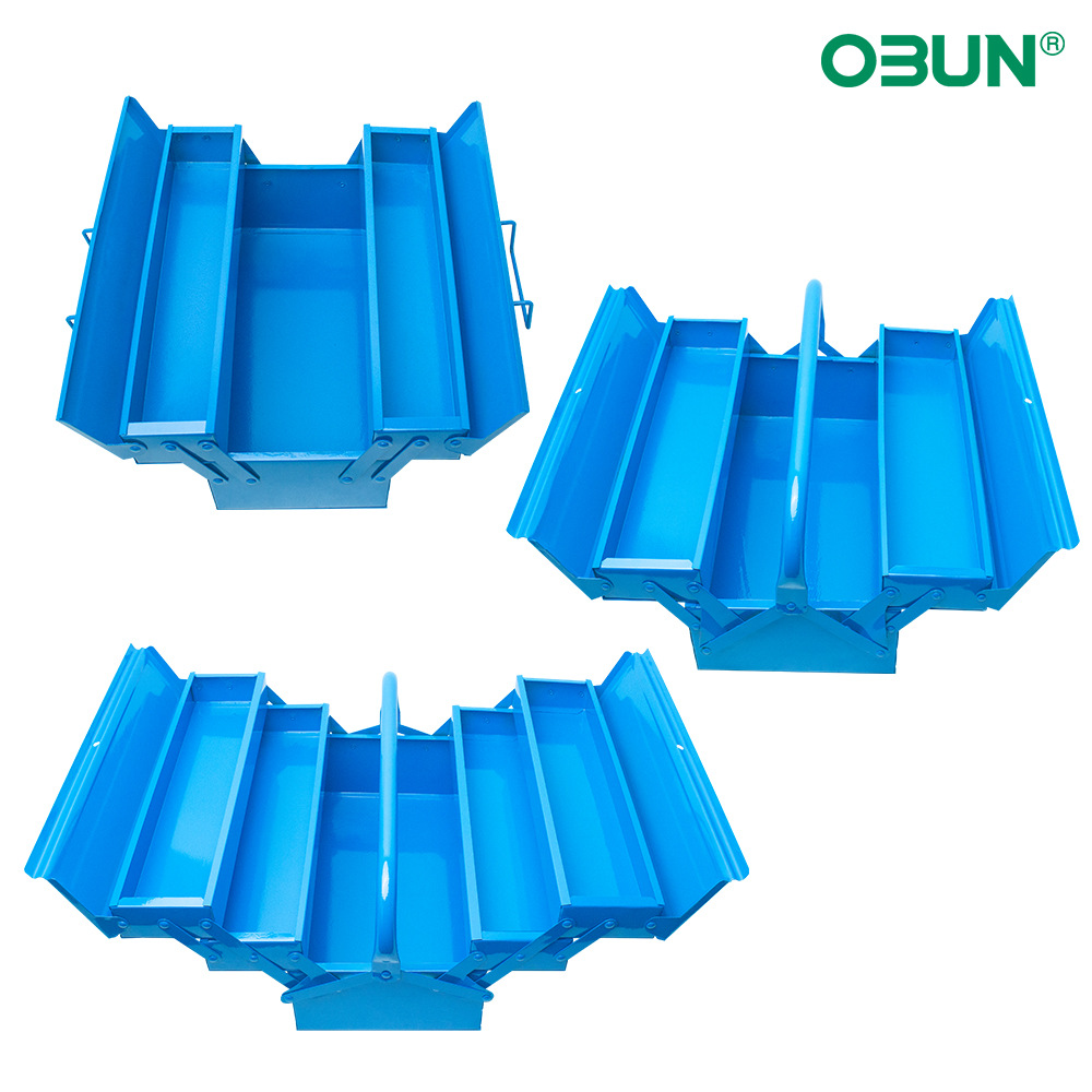 (2개) 제조업체는 2 층 3 층 철 도구 상자 파란색 휴대용 접이식 도구 상자 금속 저장 상자 3 팁 버킷 공급