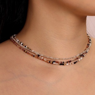 Three-Pack of Bohemian Style Rice Bead Necklaces, Hand-Beaded, Custom-Colored Clavicle Chains, Popular Cross-Border Styles in Fashion