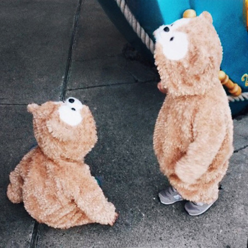 Korean Version Winter New Baby 0-3 Years Old Fleece Thick Daffy Bear Onesie Crawling Suit Infant Clothing