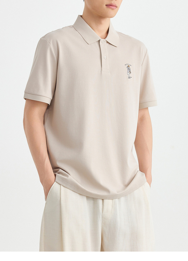 Áo polo nam cổ bẻ thêu họa tiết, tay ngắn, chất liệu cotton pha — đen chi tiết 19