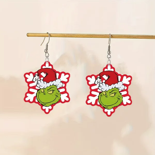 【Same-Day Shipping】Cross-Border Cute Cartoon Acrylic Grinch Earrings Green Christmas and Halloween Ear Accessories