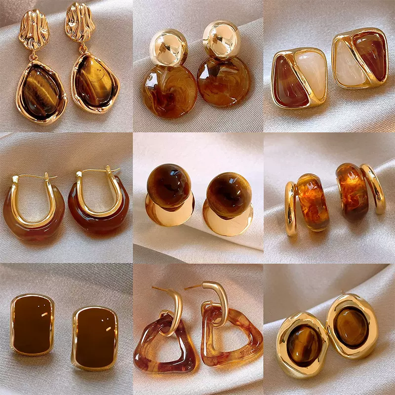 秋冬美拉德虎眼石耳环女港风复古气质耳环轻奢高级感时尚百搭耳饰