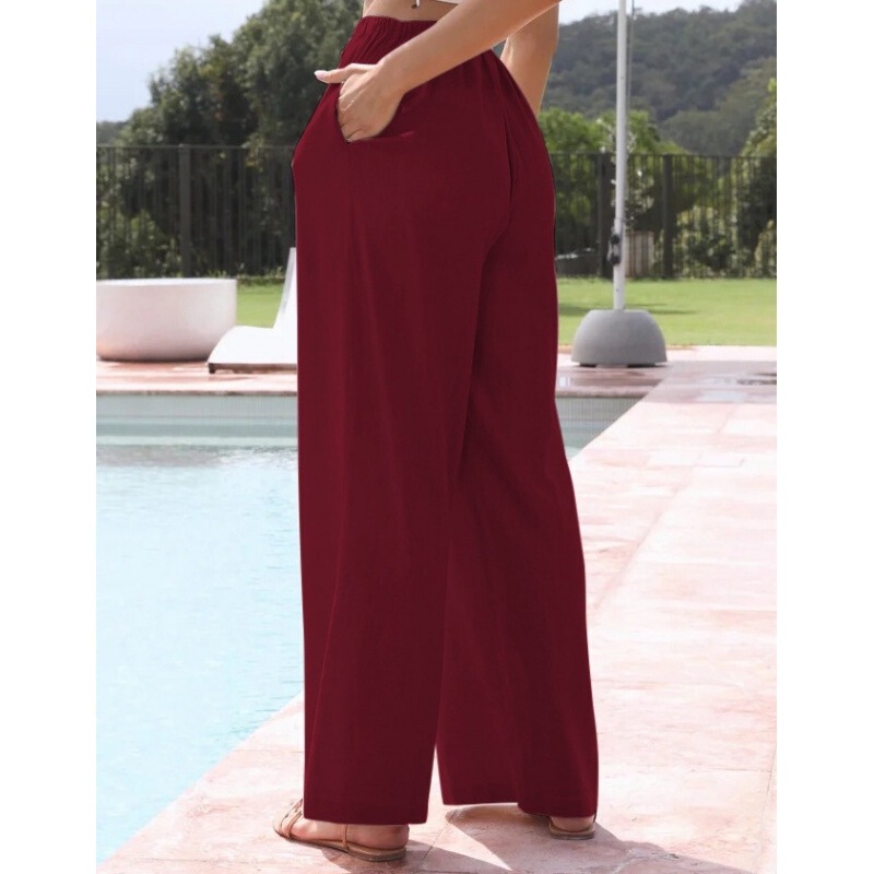 2024 Amazon ebay AliExpress ヨーロッパとアメリカの大きいサイズの女性のパンツリネンルーズカジュアルポケット巾着ワイドレッグパンツ女性|undefined