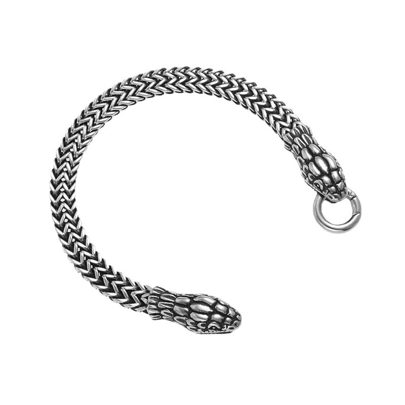 チタン鋼メッキ蛇十二支蛇ブレスレット ステンレススチール ヒップホップ ダブルスネークヘッドブレスレット 卸売 蛇年干支|undefined