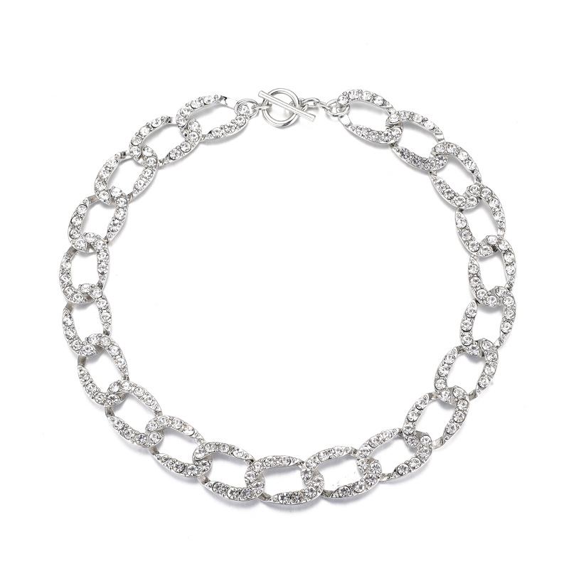 fashion geometric jewelry chain 20mm rhinestone zinc alloy jewelry chain hip hop necklacepicture2