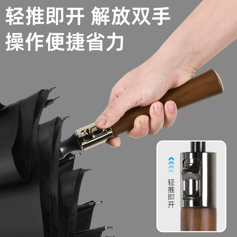 复古绅士木柄直杆伞防风暴雨专用长柄雨伞英伦商务自动直杆双人伞