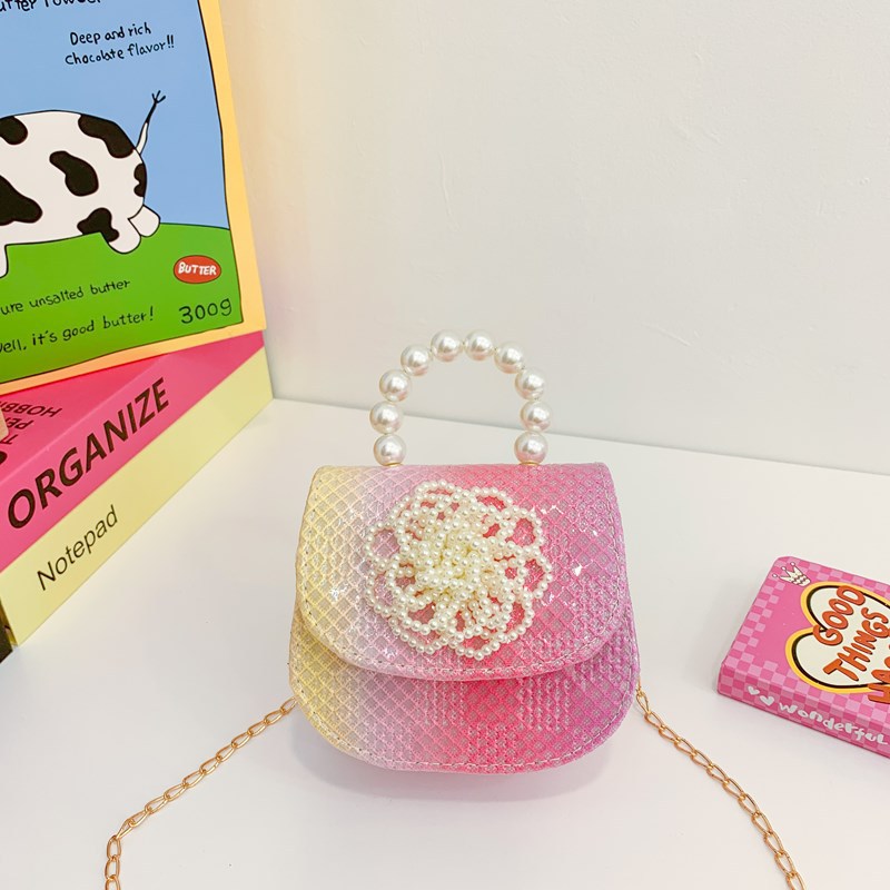 Estilo occidental princesa bolso de hombro moda perla flor bolso de niña 2025 moda cadena de lentejuelas bolso para niños