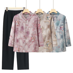 Spring Dress for the Elderly Women's Seven-point Sleeve Shirt for Mother's Wife Summer Dress Middle Sleeve Shirt 70-year-old 80-year-old Grandma Tang Dress suit