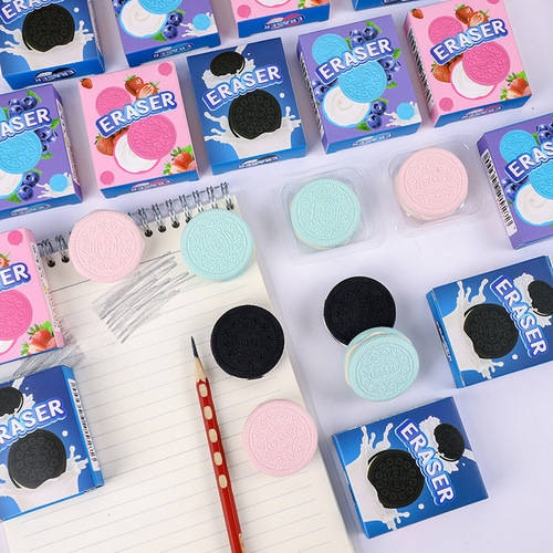 Cartoon Creative Cookie Eraser Simulation Oreo Eraser Student Stationery Supplies Non-Trace Pencil Eraser