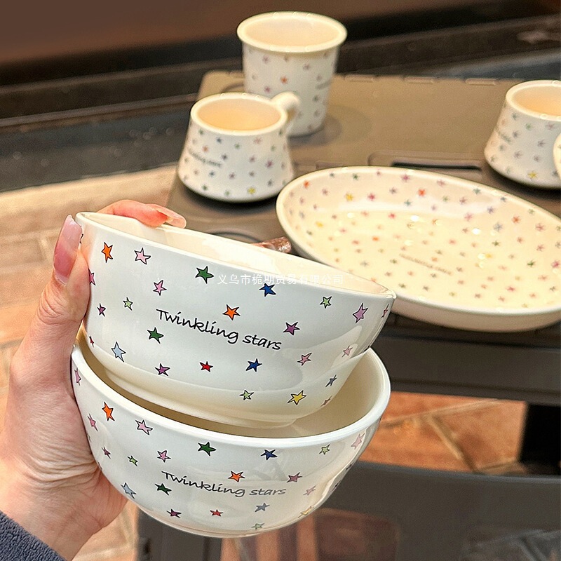 Star Series New Salad Bowl, Fruit Dessert High-Value Ceramic Large Bowl, Bathtub-Friendly, Free Shipping, Wholesale Bowls and Chopsticks