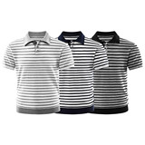 ZF8122-D美式条纹针织POLO衫夏季撞色老钱风短袖T恤休闲上衣，男装针织衫/毛衣，星座614