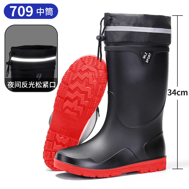 Reflector nocturno de la escuela secundaria baja botas de lluvia para hombres viajes seguros de pesca sitio de construcción de montaña anti-deslizante zapatos de agua zapatos de goma