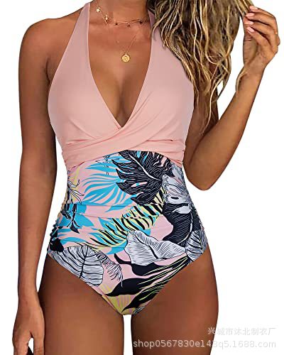 2024 Amazon Sexy traje de baño de una pieza de contracción del vientre de las mujeres Halter push up traje de baño