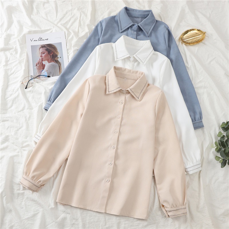 秋冬学院风蝴蝶结灯芯绒衬衫女长袖上衣衬衣打底厚款设计感小众