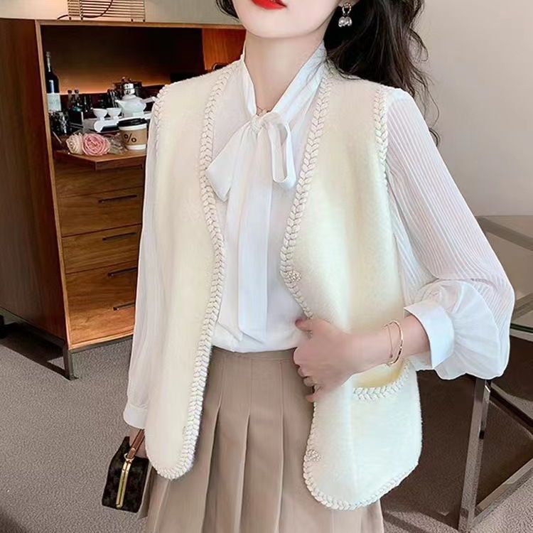 Francés Socialite estilo Chanel chaleco exterior Otoño e Invierno nueva moda todo-Partido moda sin mangas punto cardigan abrigo para las mujeres image 3