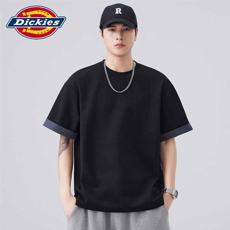 Dickies Special Edition Japanese Retro Short-Sleeve T-Shirt for Men, Summer Round Neck Loose Fit Five-Quarter Sleeve Versatile T-Shirt