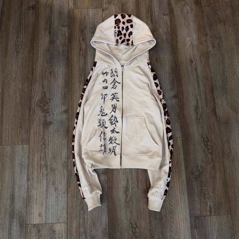 European and American Cross-Border Japanese Street Art Style Outfit Chinese Print Leopard Print Loose Slim Sweatshirt Jacket