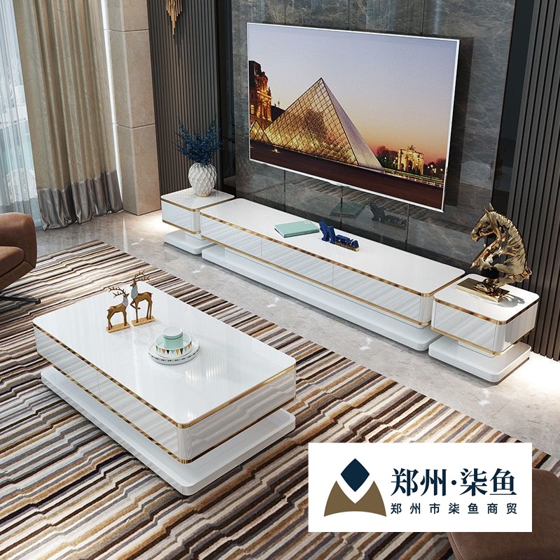 Light Luxury Slate Tv Cabinet Coffee Table Combination Modern Simple Living Room Home Small Apartment Nordic Retractable Tv Cabinet