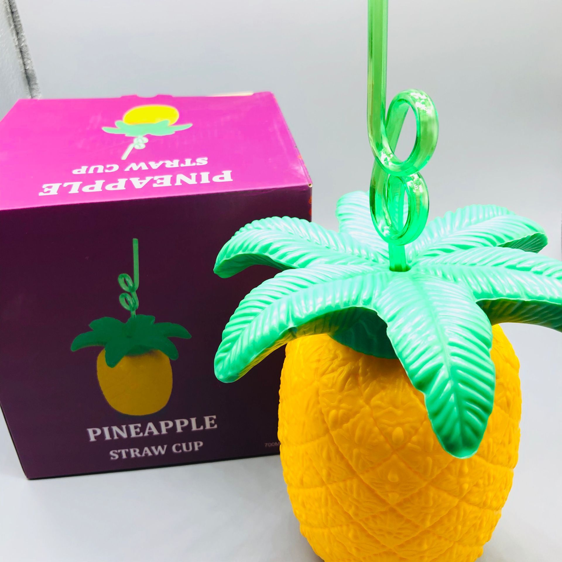 INS dibujos animados para niños piña vaso de plástico sandía limón verano paja agua Taza útil agua Taza