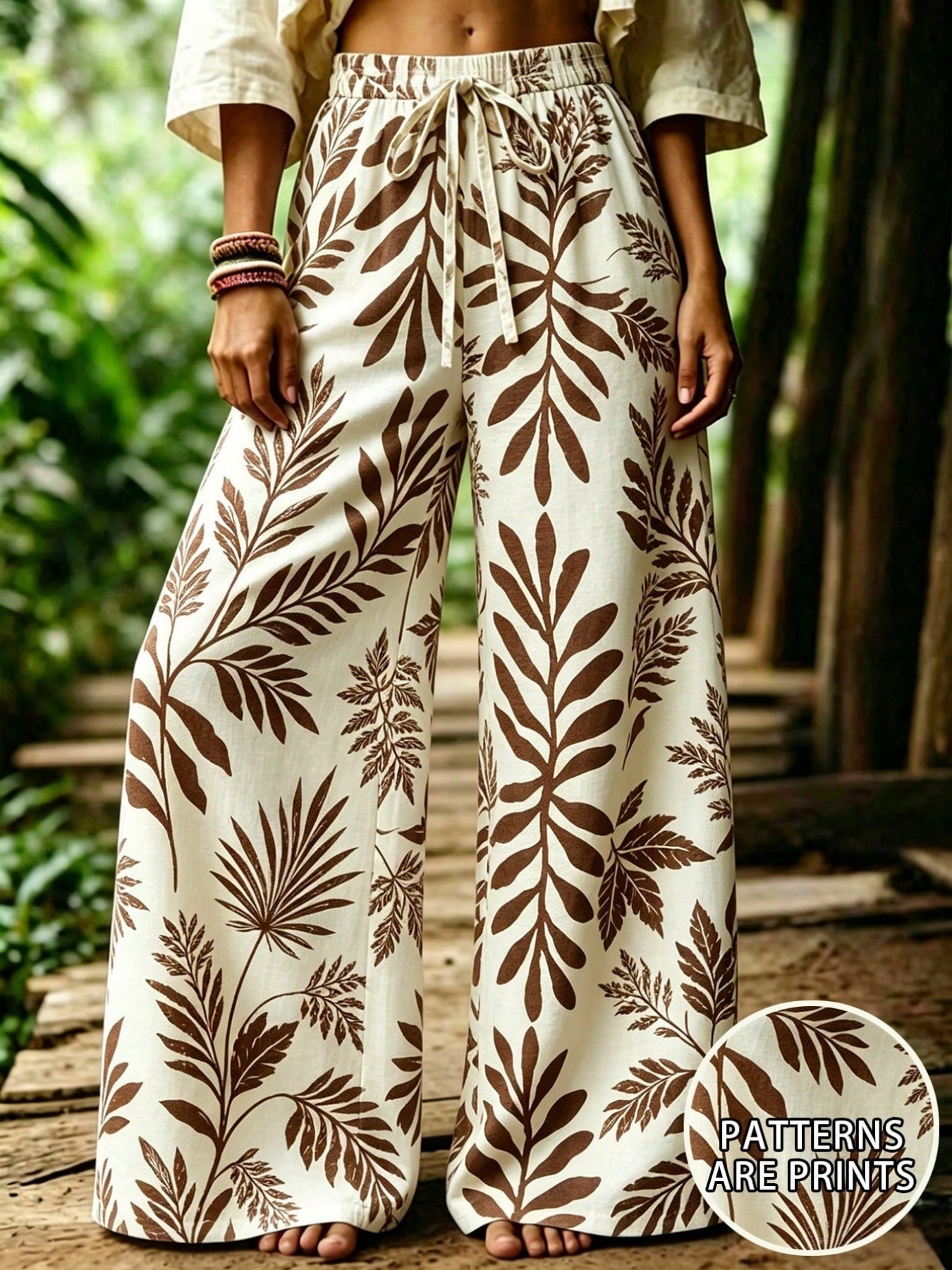 Pantalón Ancho Casual Estampado de Poliéster y Spandex Retro Ligero para Playa image 9