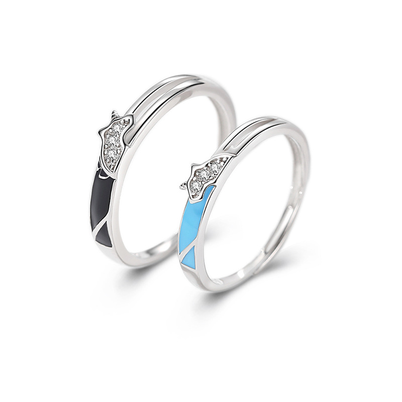 Plata esterlina s925 animal unicornio pareja anillo nicho estilo japonés y coreano diseño creativo anillo abierto boca par