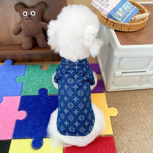 Dogs and cats spring and summer denim short-sleeved shirt Korean handsome small and medium-sized dog clothes Teddy Bichon Bear Yorkshire