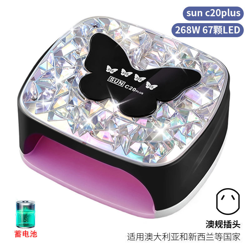 Lámpara de manicura inteligente de alta gama de luz de terapia de diamante 256W de alta potencia de pegamento de vinilo lámpara de horneado de dos manos secador de uñas transfronterizas