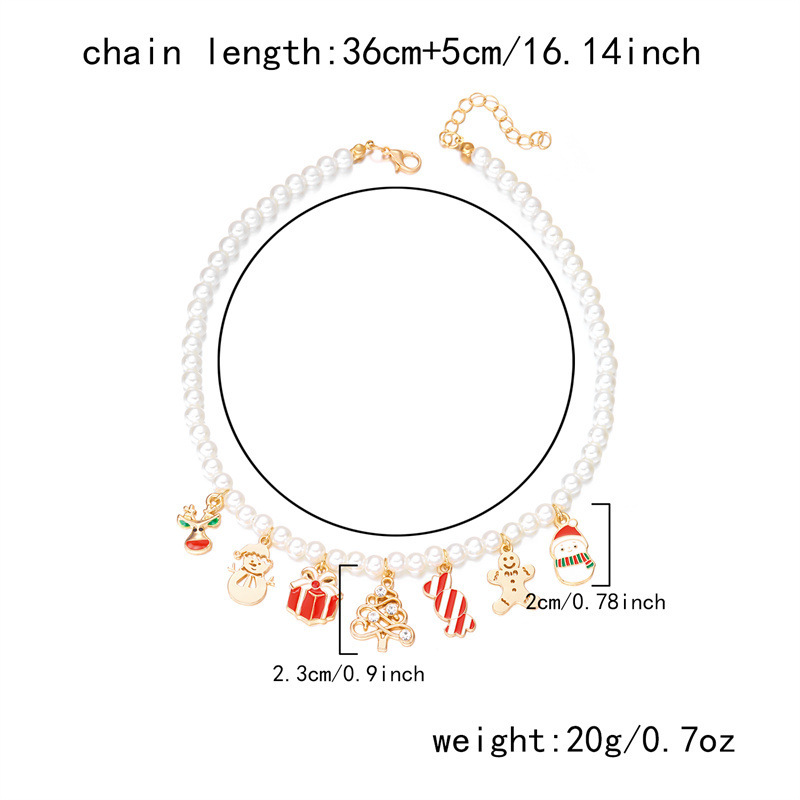 Collana con ciondolo natalizio in perle, collana natalizia placcata in oro con ciondoli a forma di Babbo Natale, albero e pan di zenzero, regalo festivo e gioiello quotidiano_voghion.com