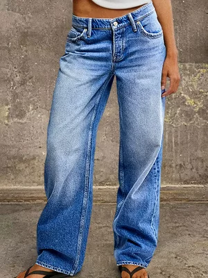 2025 Autumn and Winter Export Hot-Selling Washed Blue Wide-Leg Jeans for Women, American High Street Style, High-Waisted Loose Straight Long Pants