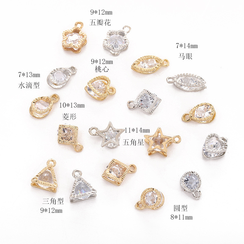 Cross-Border Hot Selling Zircon Series Double Hanging Heart Stars with Diamond Zircon DIY Earrings Pendant Bracelet Jewelry Accessories