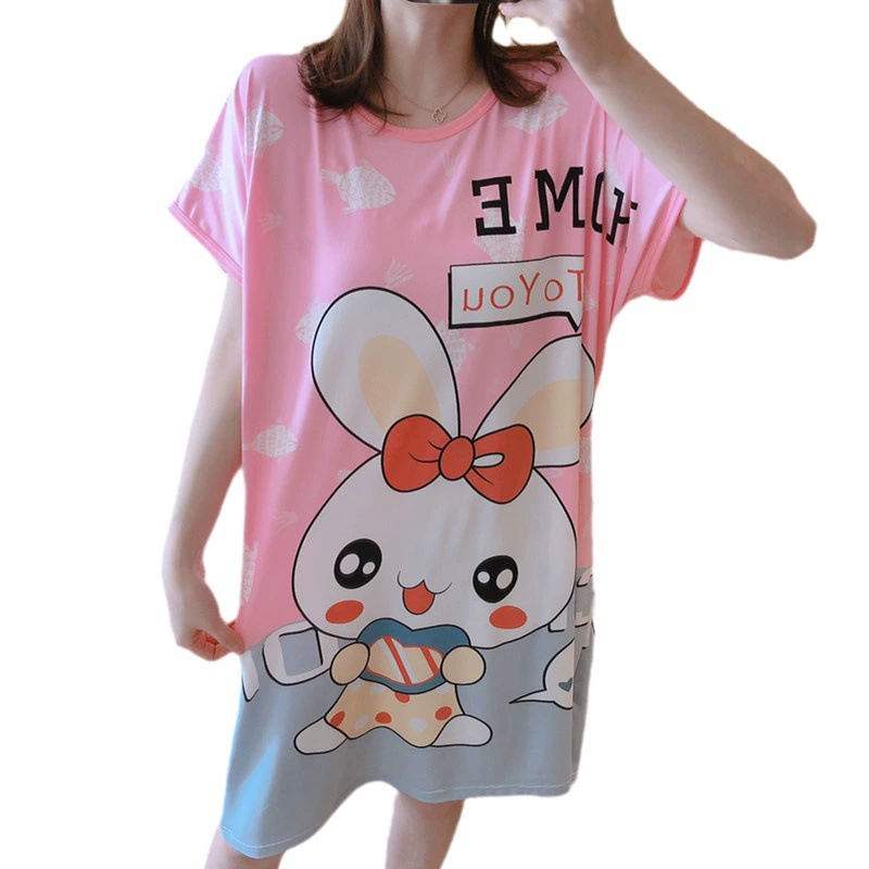 Разнообразные узоры трансграничные летние новые плюс толстые свободные короткие рукава молочный шелк мультфильм цельная ночная рубашка производители оптом