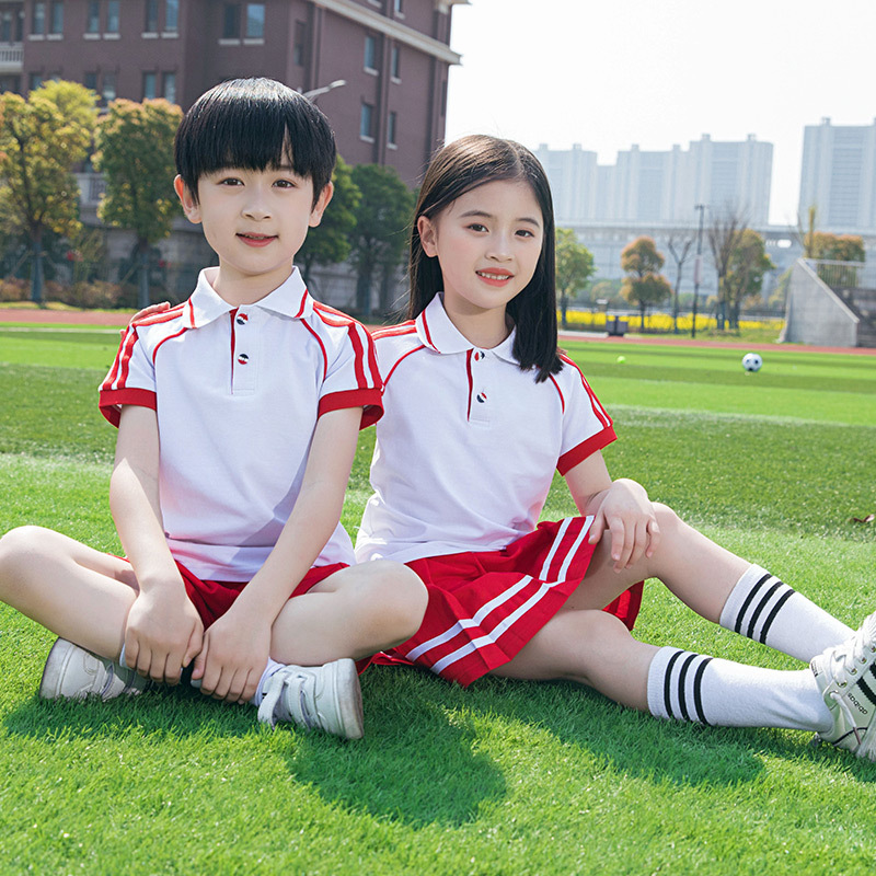 小學生校服夏季短袖兩件套紅色一年級兒童班服運動套裝幼兒園園服