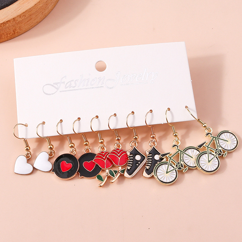 1 Set Fashion Heart Shape Flower Alloy Enamel Womenu0027S Drop Earrings