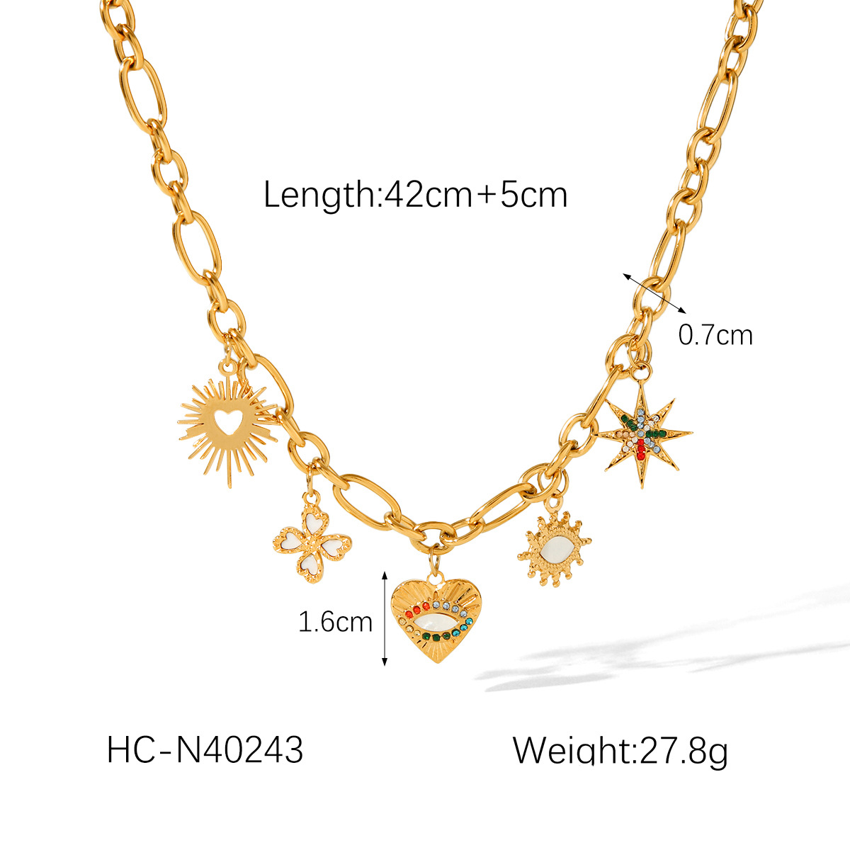 30g Weight PVD Coated Gold Plating Process 18K Real Gold Plated Plating Material 304 Stainless Steel Pendant Material Multi Charms Necklace Classification 304 Stainless Steel Chain Material Paperclip Chain Chain Type PVD Coated Real Gold Plated Star Heart Shape 304 Stainless Steel Casual Elegant Lady Waterproof Non Tarnish 304 Stainless Steel Multi Charms Necklace